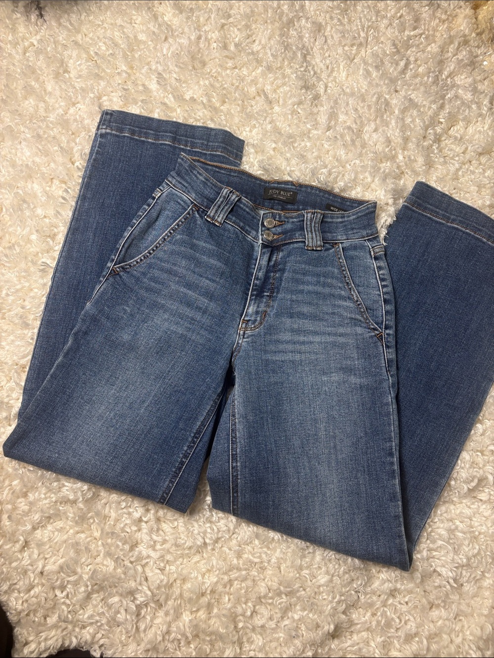 Judy Blue High Rise Wide Leg Jeans Size 25 Light Wash Double Button